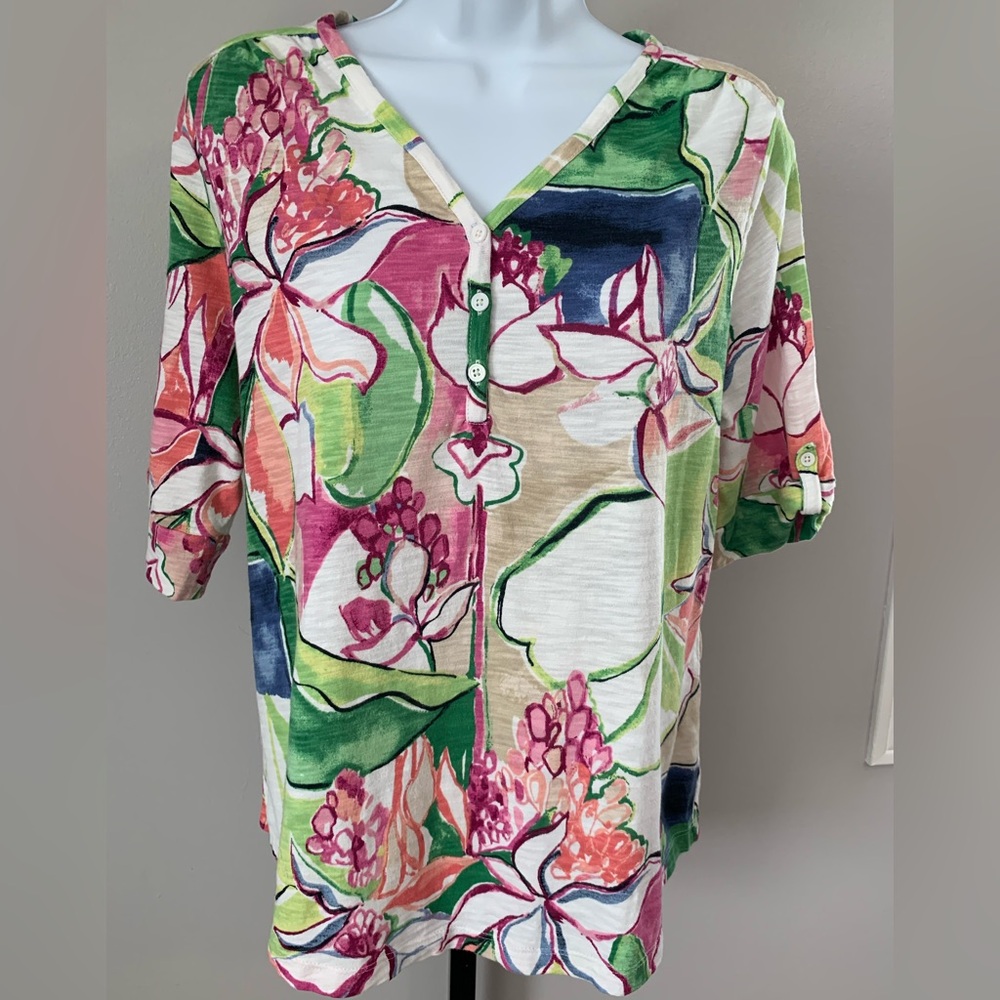 Chico's Vibrant Floral V-Neck Top